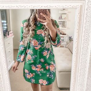 Zara Mandarin Collar Green Floral Cheongsam Dress
